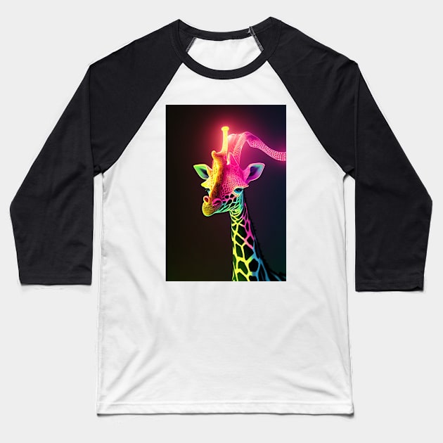 Geoff the Giraffe loves 5G trees, Neon Blast Baseball T-Shirt by Expedition-AI